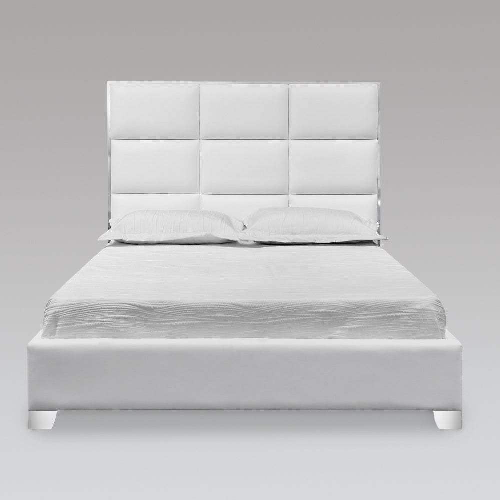 Panel Headboard Upholstered Bed – White