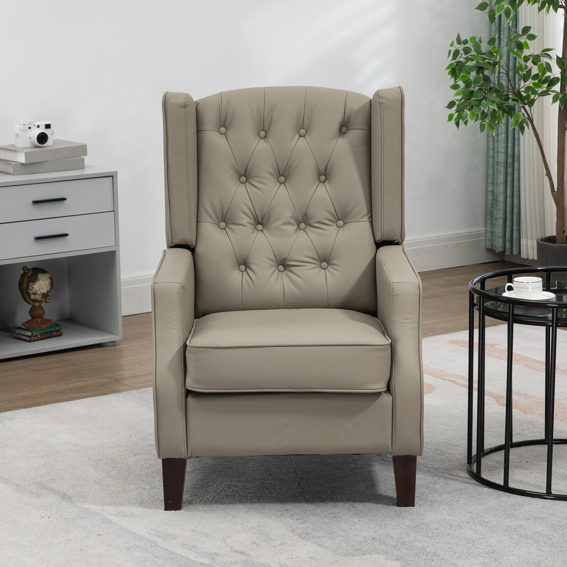 HOMCOM Modern Khaki Faux Leather Accent Chair with Thick Padded Wingback