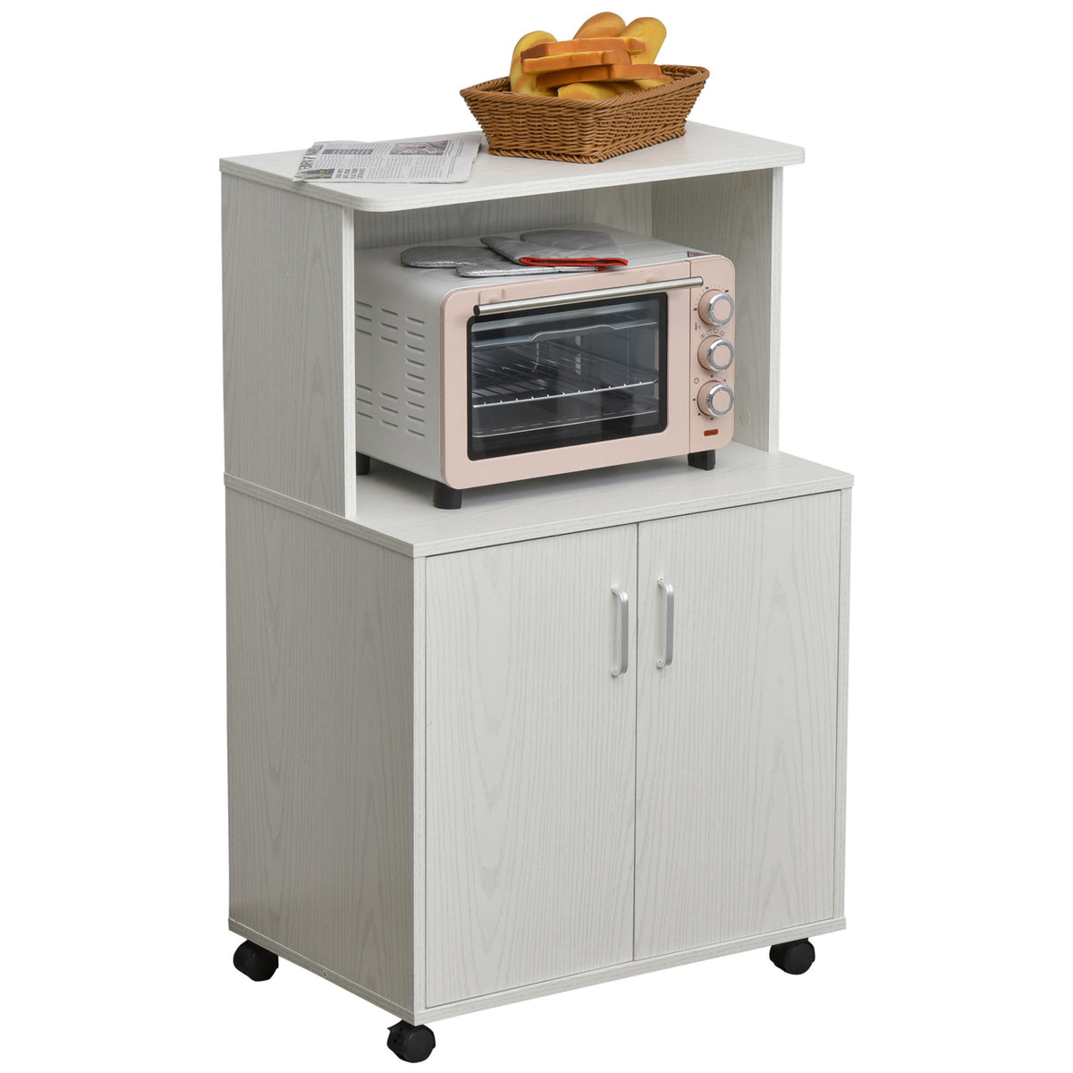 Microwave Cart with 2-Door Cabinet and Wheels – 24"W x 38"H