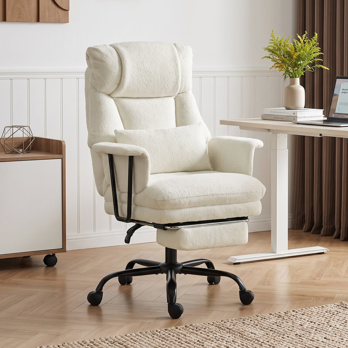 Office Chair, 400 lbs Heavy Duty Velvet Computer Desk Chair with Lumbar Support, Cream White