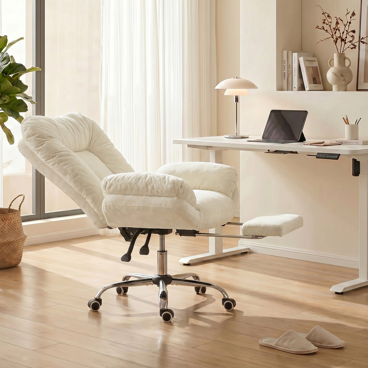 Criss Cross Chair with Wheels, Waterfall Armrests, Beige