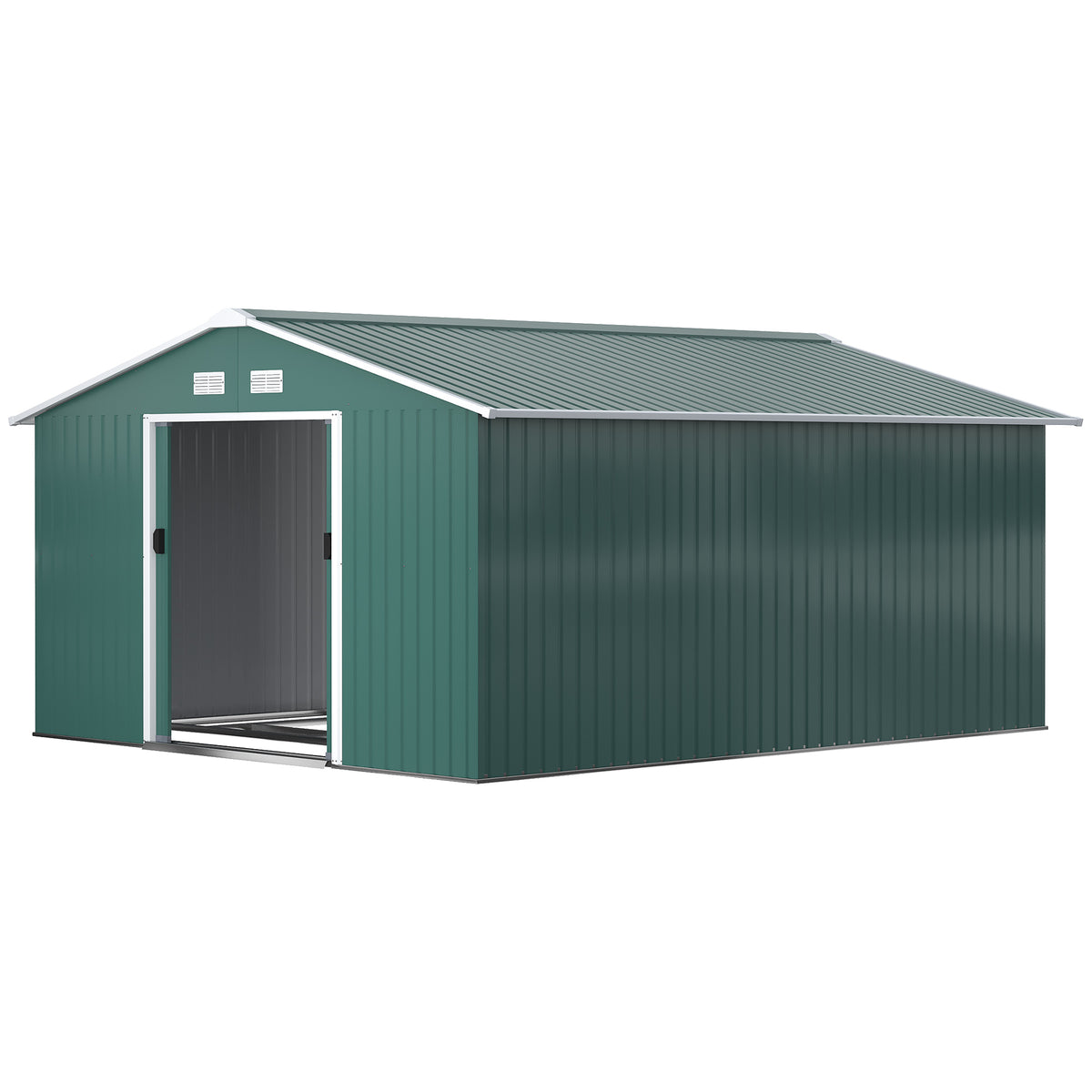 11' x 13'Garden Storage Shed w/ Foundation Kit Metal Tool Storage House w/ Double Doors – Green