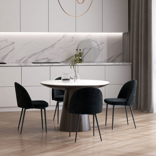 Modern Velvet Mid-Back Dining Chairs Set of 4, Black Upholstery, Sturdy Metal Legs