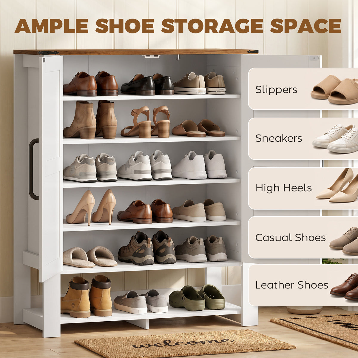5-Tier Shoe Cabinet with Open Cubby – 31"W x 39"H