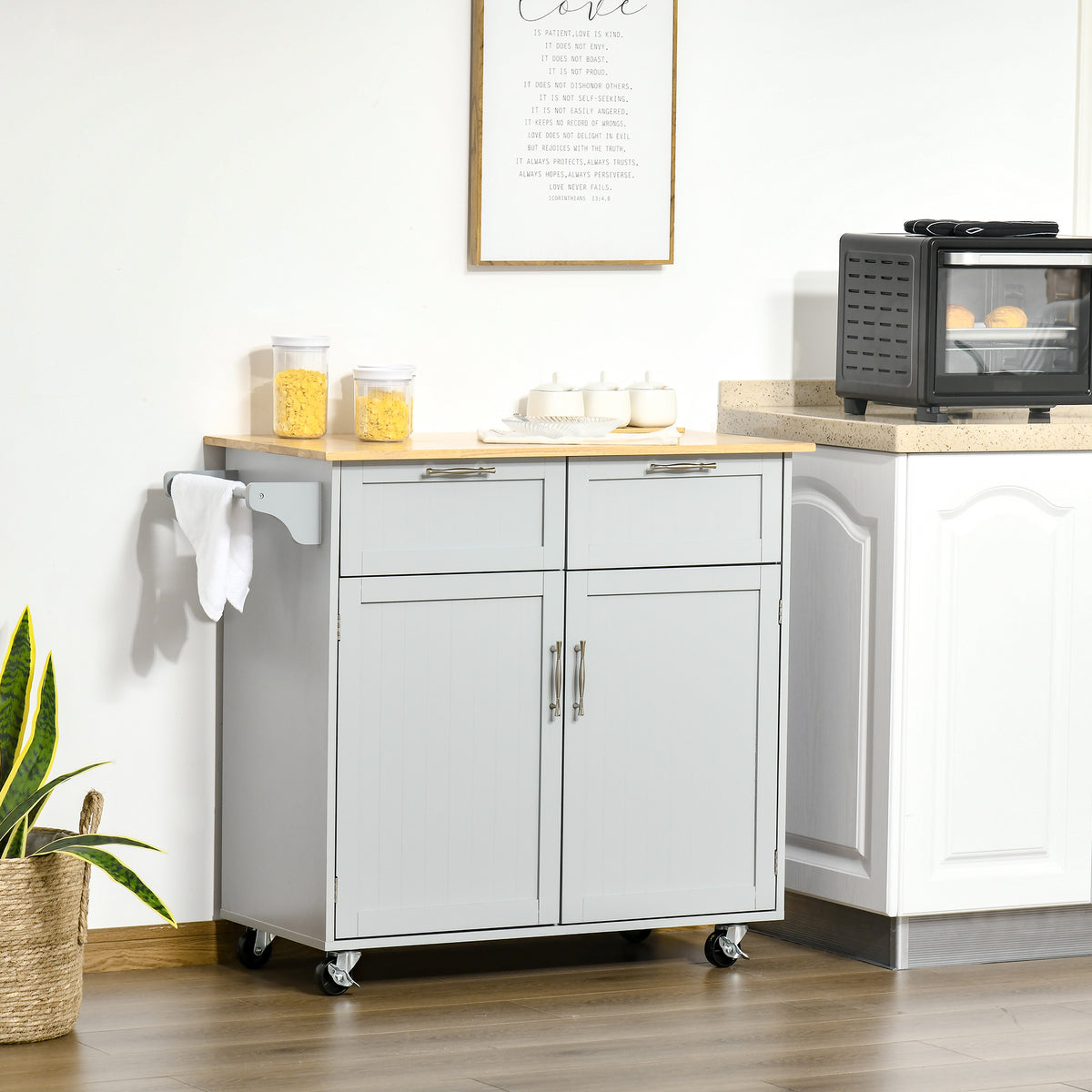 Kitchen Cart on Wheels with 2 Storage Drawers – 41"W x 36"H