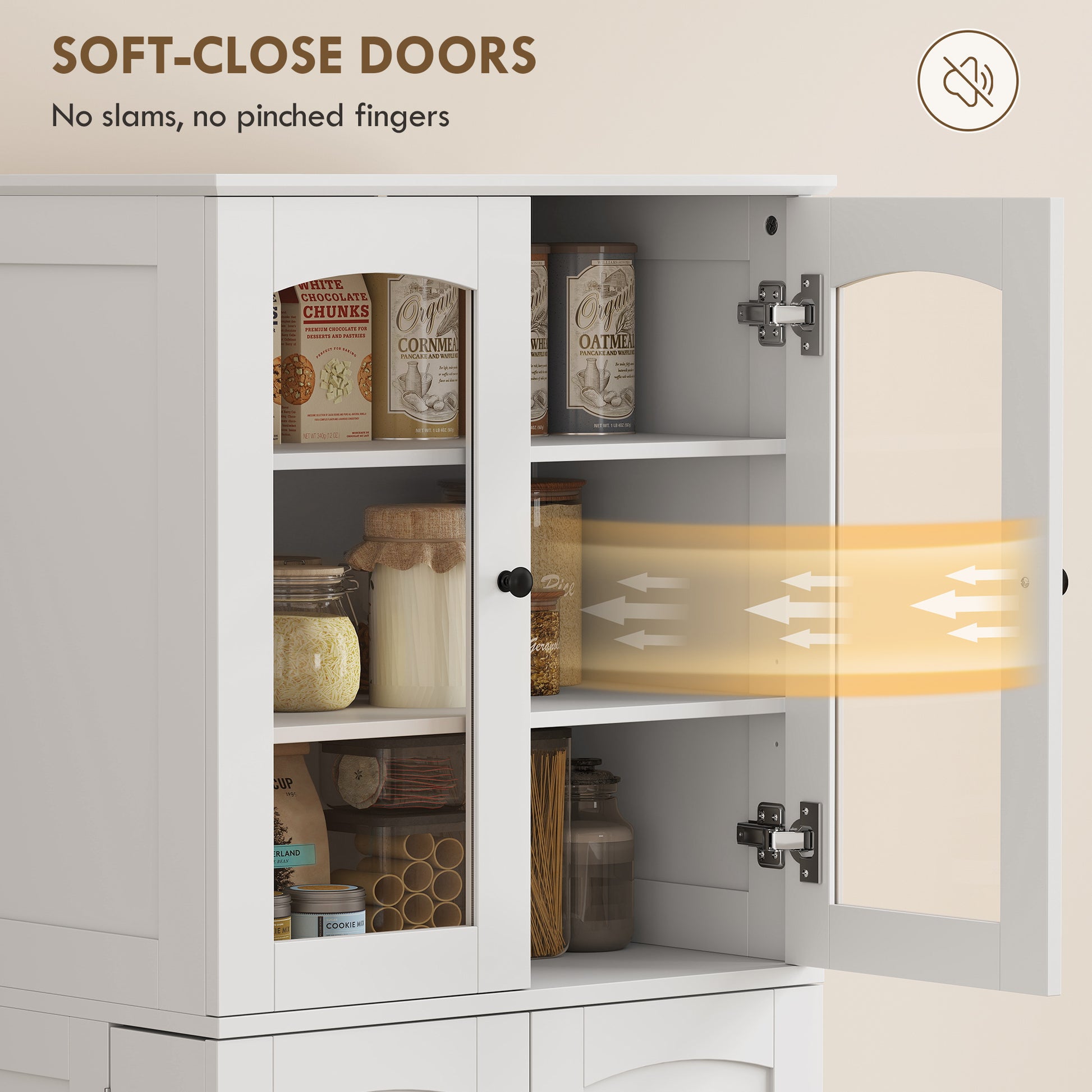 HOMCOM Kitchen Pantry Cabinet Soft‑Close Acrylic Doors, White, 64" Tall