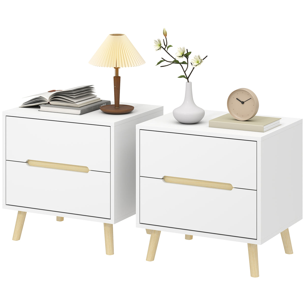 2-Drawer Nightstands with Solid Wood Legs, Set of 2 – 20"W x 20"H