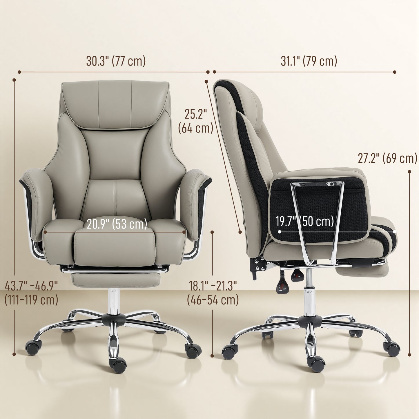 HOMCOM Overstuffed Reclining Executive Chair with Footrest, PU Leather, Swivel Wheels