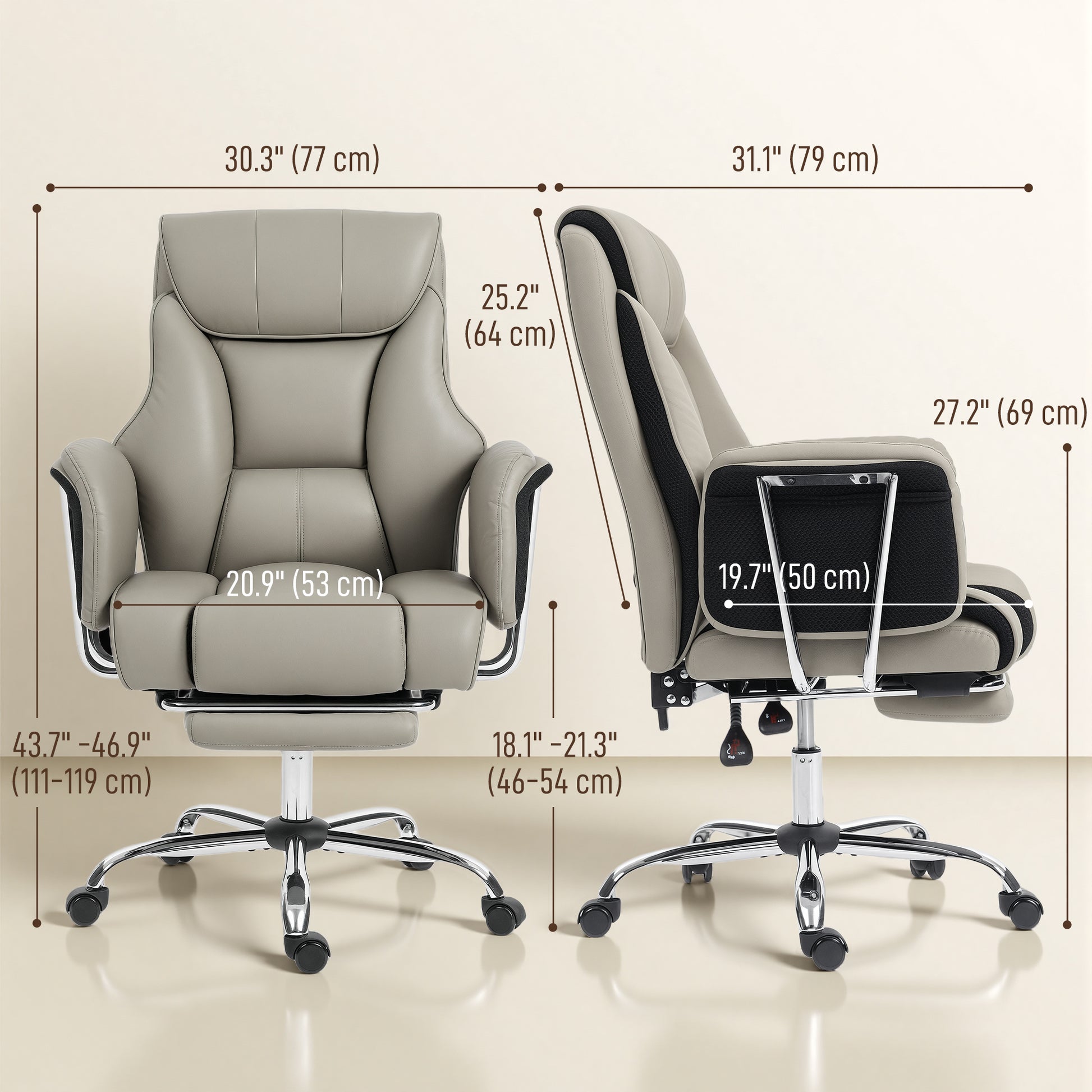 HOMCOM Overstuffed Reclining Executive Chair with Footrest, PU Leather, Swivel Wheels
