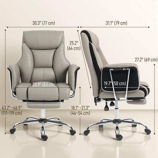 HOMCOM Overstuffed Reclining Executive Chair with Footrest, PU Leather, Swivel Wheels