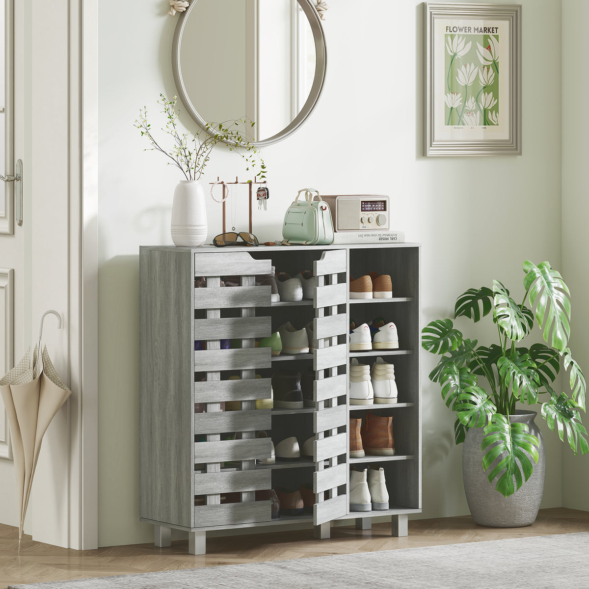 Shoe Cabinet with 5-Tier Double Door Storage – 34"W x 37"H