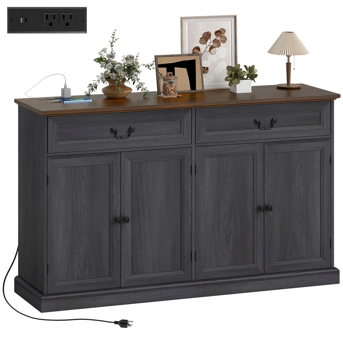 Farmhouse Sideboard with Charging Station – 55"W x 33"H