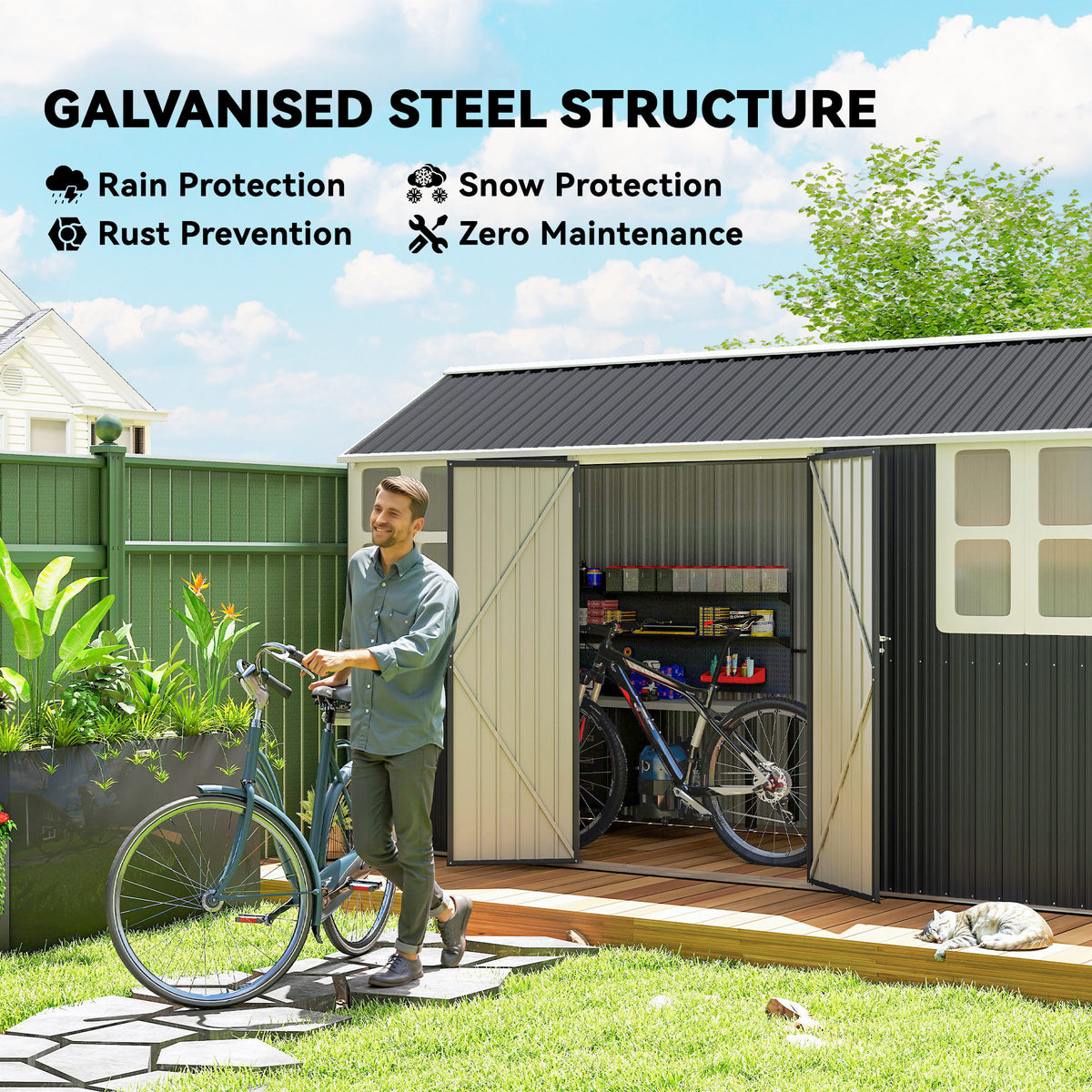 12' x 5.5' Metal Garden Storage Shed, Outdoor Tool Storage House with Lockable Door, Vents, Sloped Roof – Dark Grey