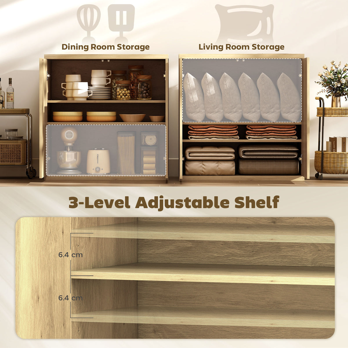 Sideboard Buffet Cabinet with Soft-Close Door – 31"W x 31"H