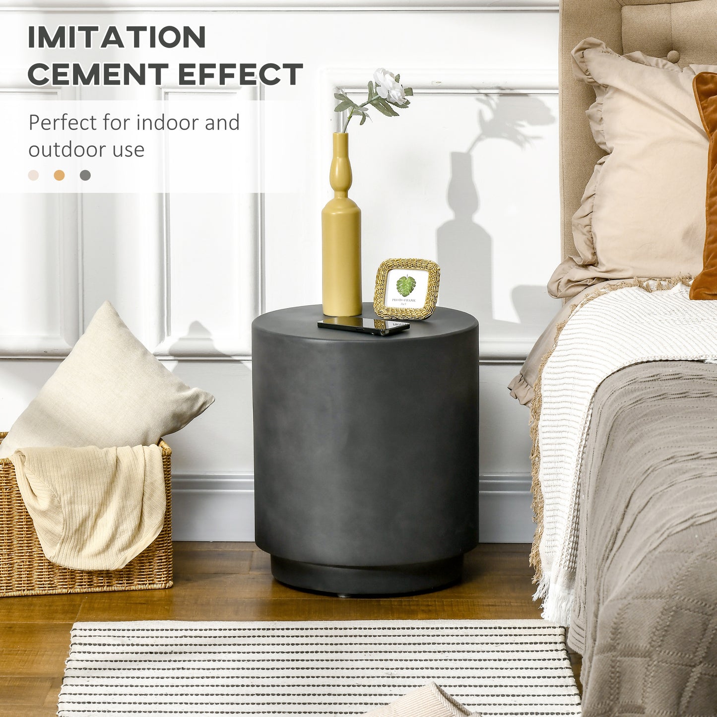 HOMCOM Lightweight Concrete Finish Round Accent Side Table with Adjustable Feet