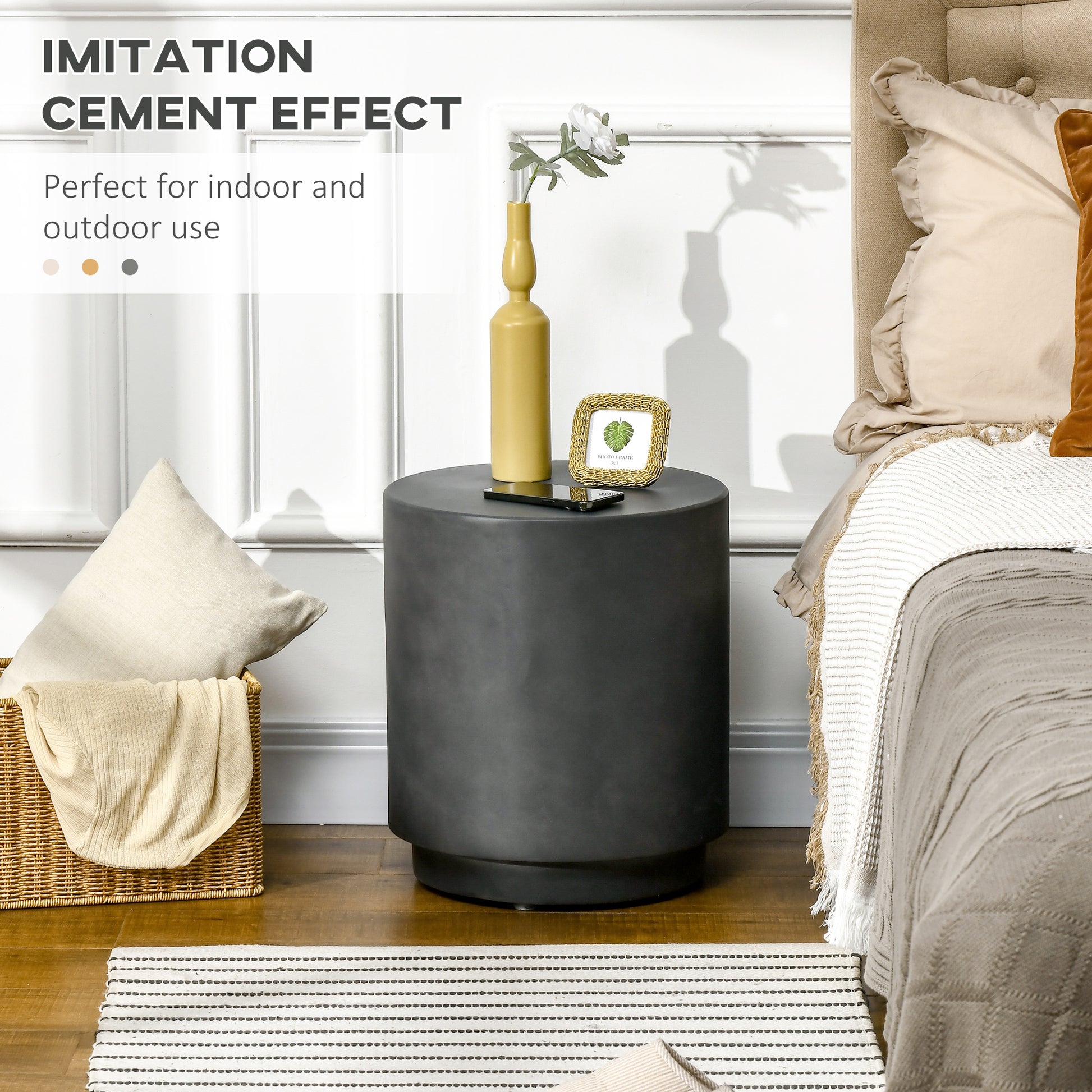 HOMCOM Lightweight Concrete Finish Round Accent Side Table with Adjustable Feet