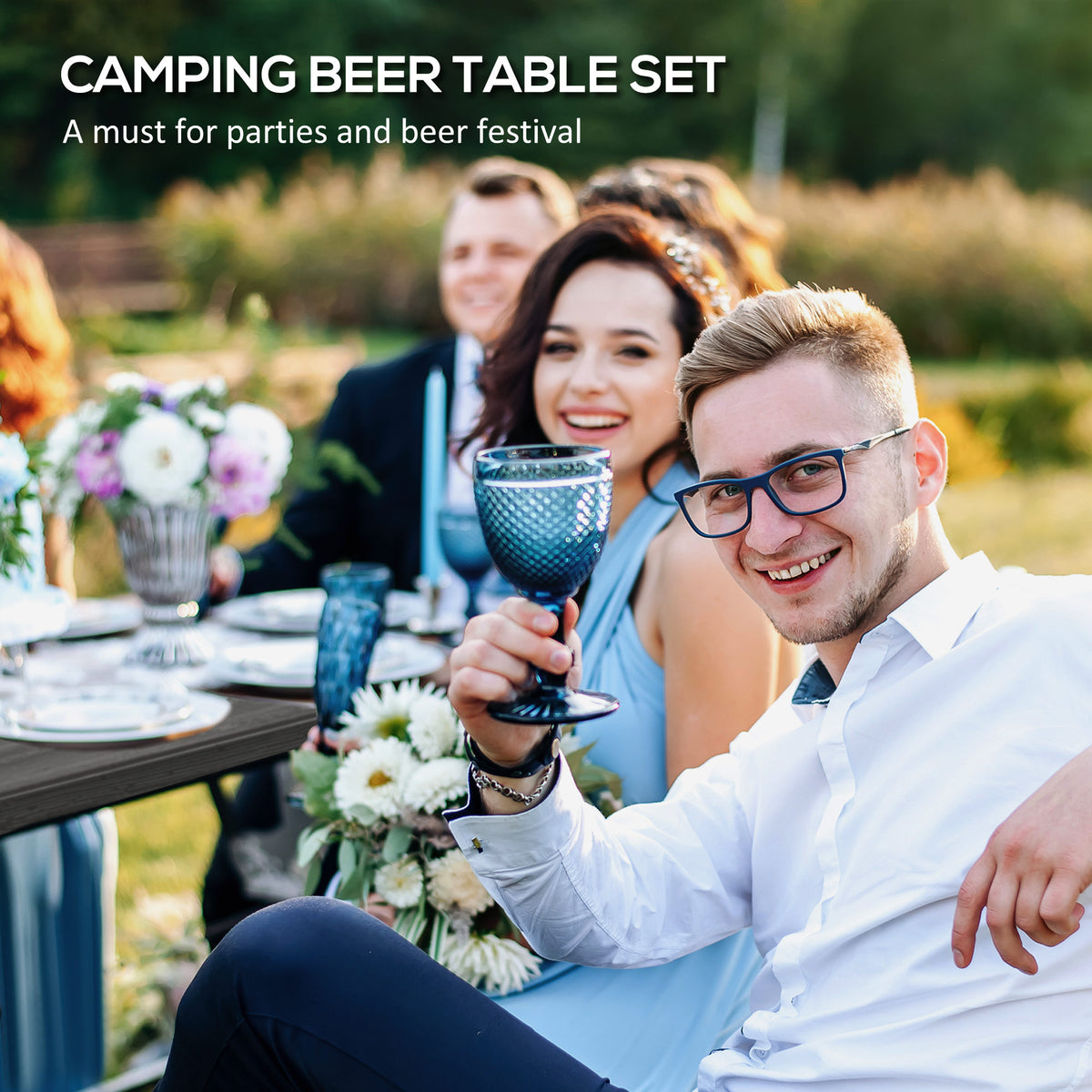 Folding Picnic Table with 2 Benches, 3-Piece Portable Outdoor Picnic Table Bench Set for 4, Patio Dining Table Set with Plastic Top, Steel Frame for Garden