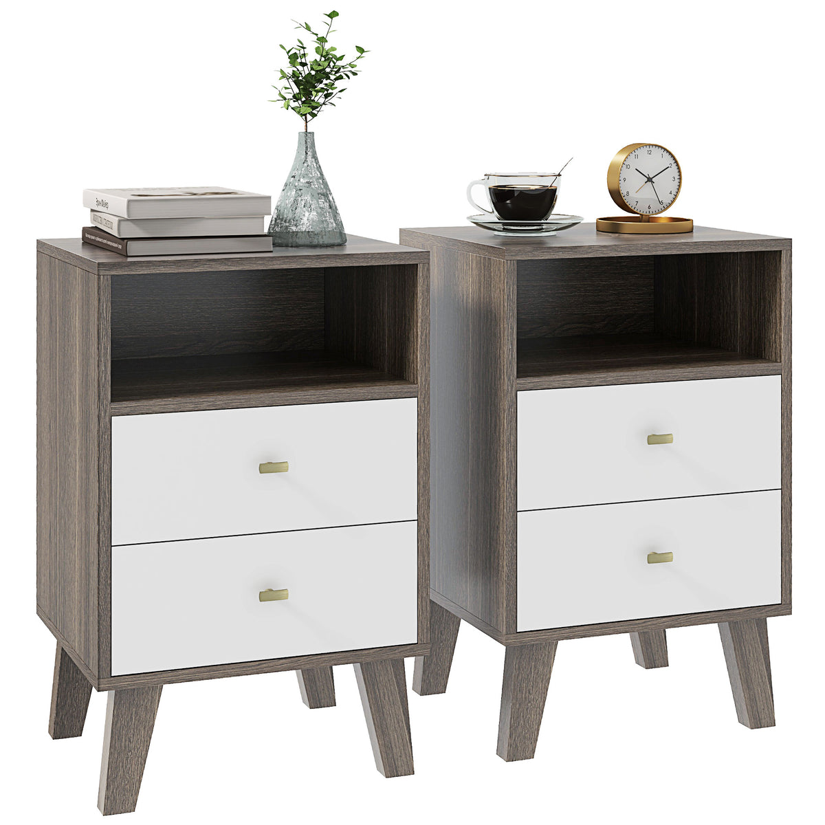 Nightstands with 2 Drawers and Open Storage, Set of 2 – 16"W x 25"H