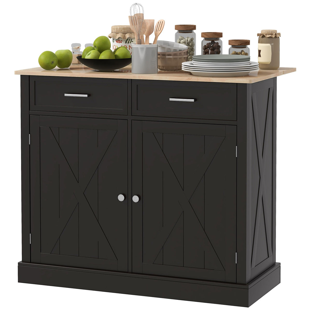 Rolling Kitchen Island with Drop Leaf Wood Breakfast Bar – 41"W x 36"H