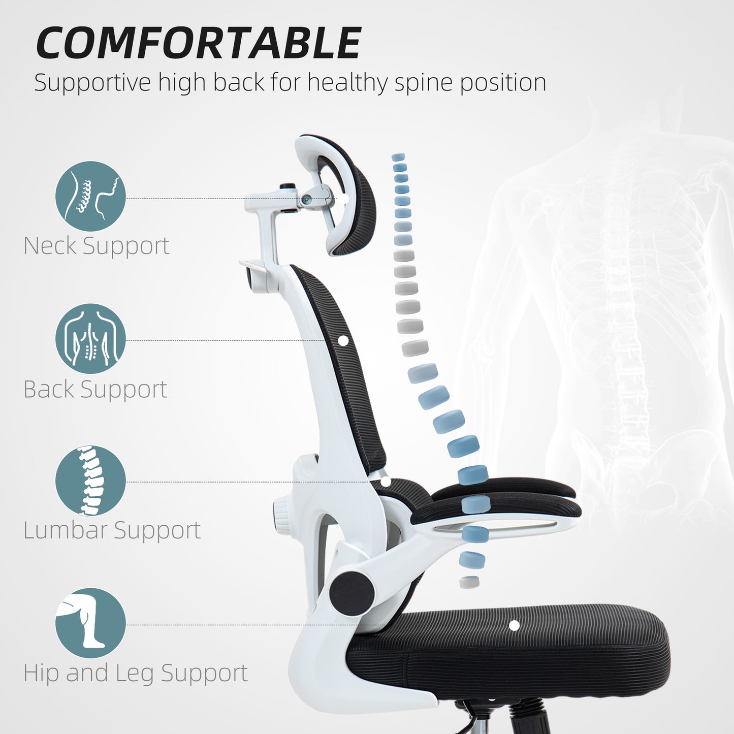 HOMCOM Ergonomic Mesh Office Chair with Flip-up Armrests, Adjustable Lumbar Support, Black
