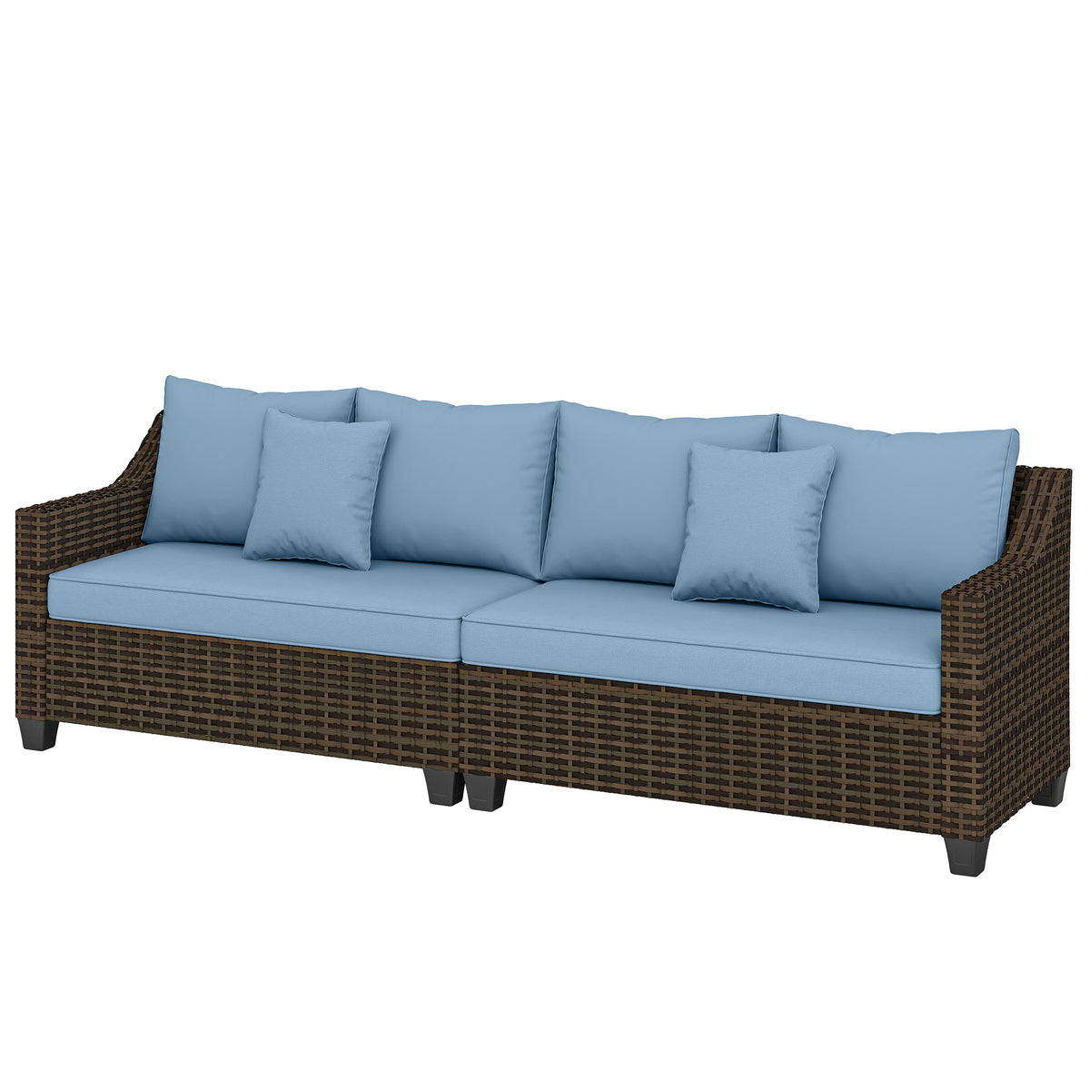 PE Wicker Outdoor Couch Sofa, 4-Seater Modular Patio Furniture Lounge Set with 2 Loveseats, Cushions, Pillows