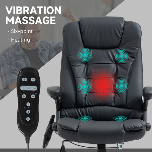 Executive Heated Massage Office Chair, High Back Reclining Faux Leather Vibrating Swivel Chair, Black