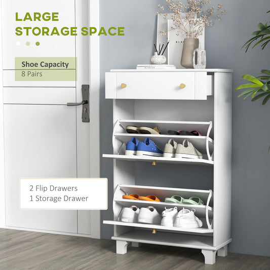 Slim Shoe Storage with 2 Flip Drawers and Adjustable Shelves – 24"W x 39"H