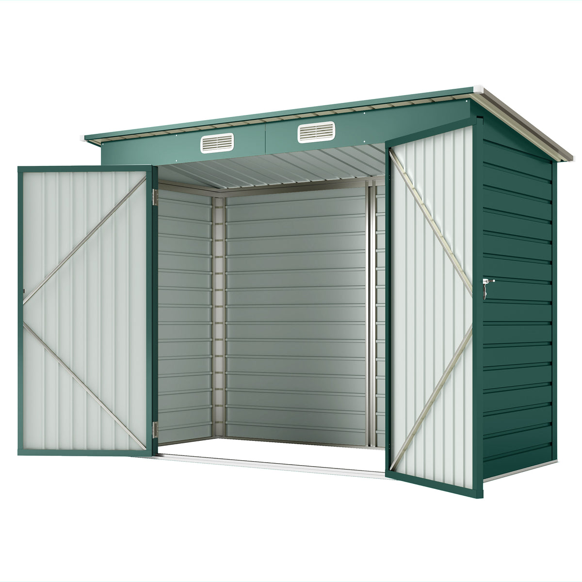 8 x 4FT Galvanized Garden Storage Shed, Metal Outdoor Shed with Double Doors and 2 Vents – Green