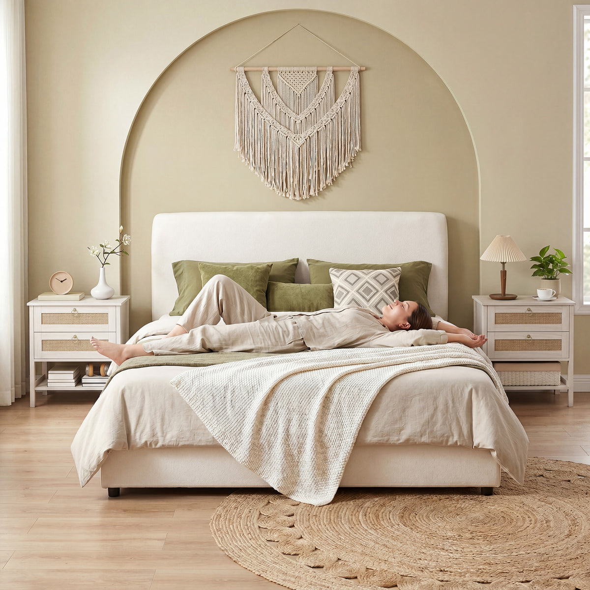 Boho Rattan Nightstands with 2 Drawers, Set of 2 – 24"W x 26"H
