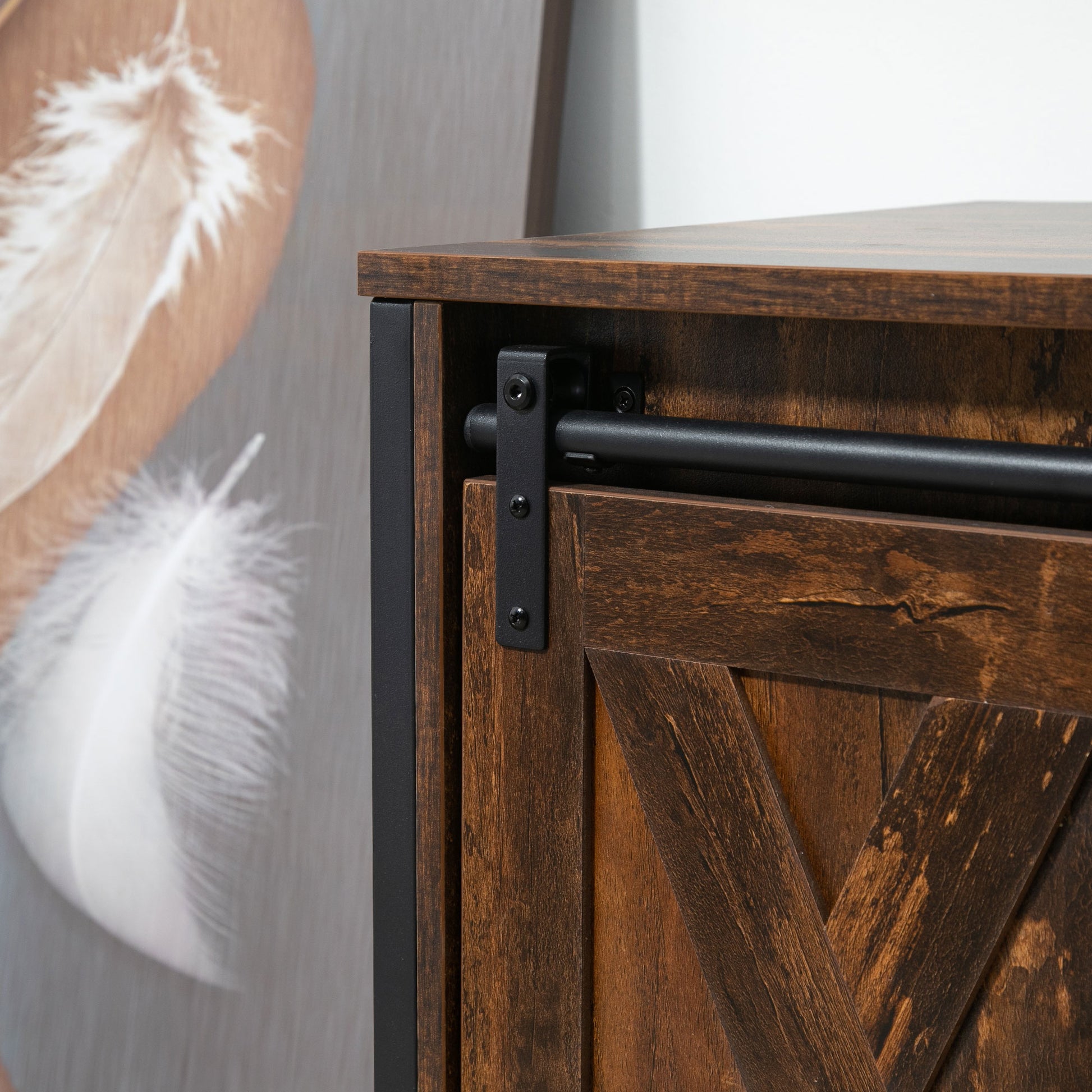 HOMCOM Industrial TV Stand for 60-inch TVs, Sliding Barn Doors & Storage, Brown