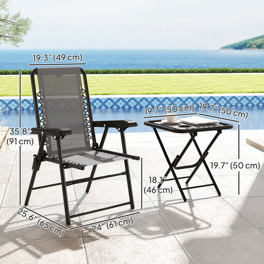 3 Pieces Patio Bistro Set, Outdoor Folding Table and Chairs Set, Metal Patio Furniture Set with Cup Holders – Dark Grey, Black