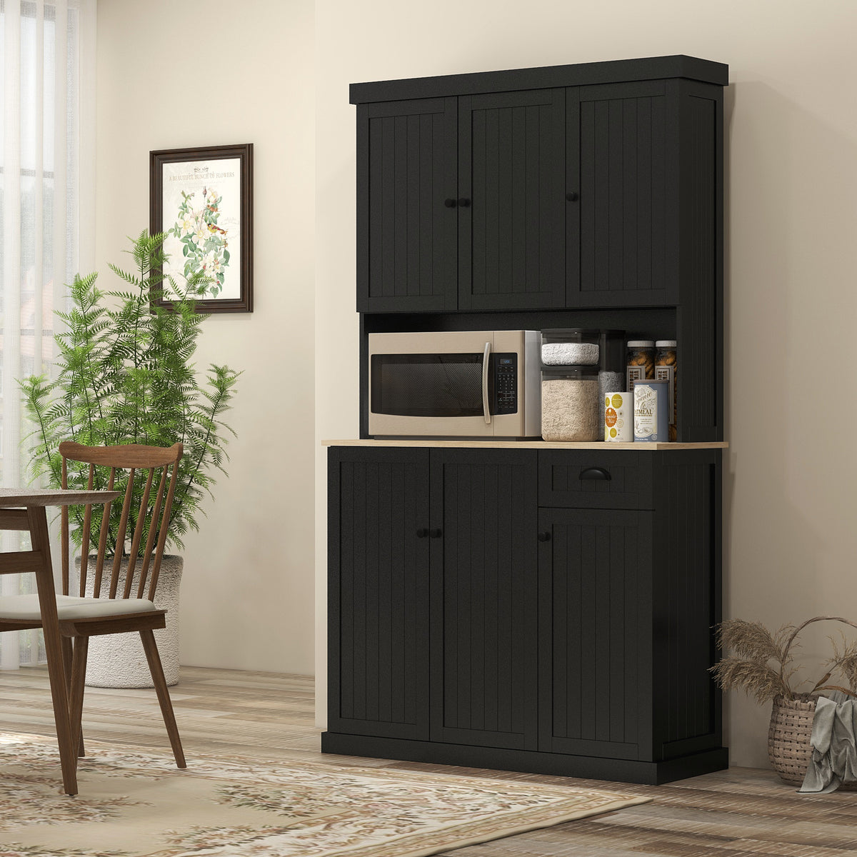 Kitchen Pantry with Hutch, Microwave Stand and Drawer – 40"W x 71"H