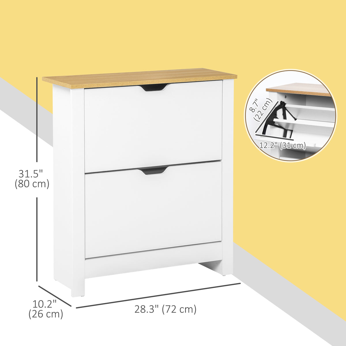 Shoe Storage Cabinet with 2 Flip Drawers – 28"W x 31"H