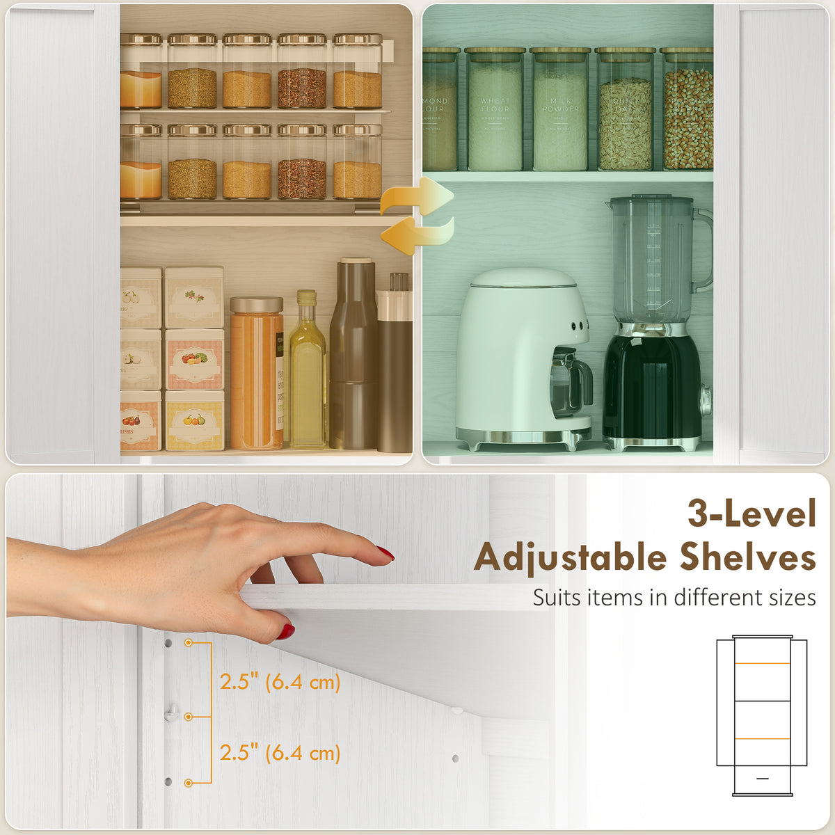 Kitchen Storage Cabinet with Adjustable Shelves – 24"W x 71"H