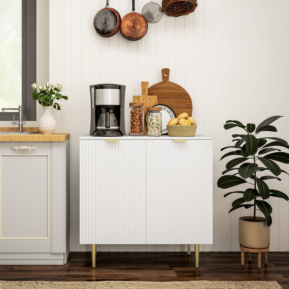 Sideboard Buffet Cabinet with Adjustable Shelves and Metal Legs – 32"W x 32"H