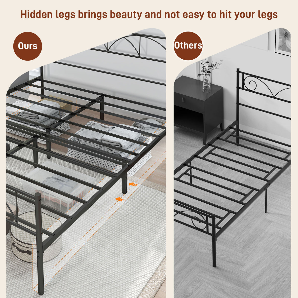 Metal Platform Bed Frame with Headboard and Footboard