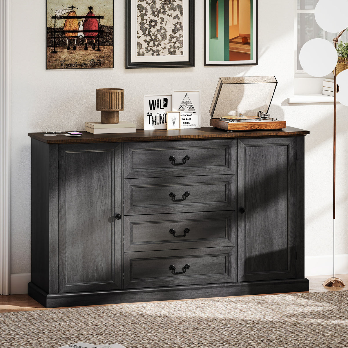Farmhouse Sideboard with Charging Station – 58"W x 34"H