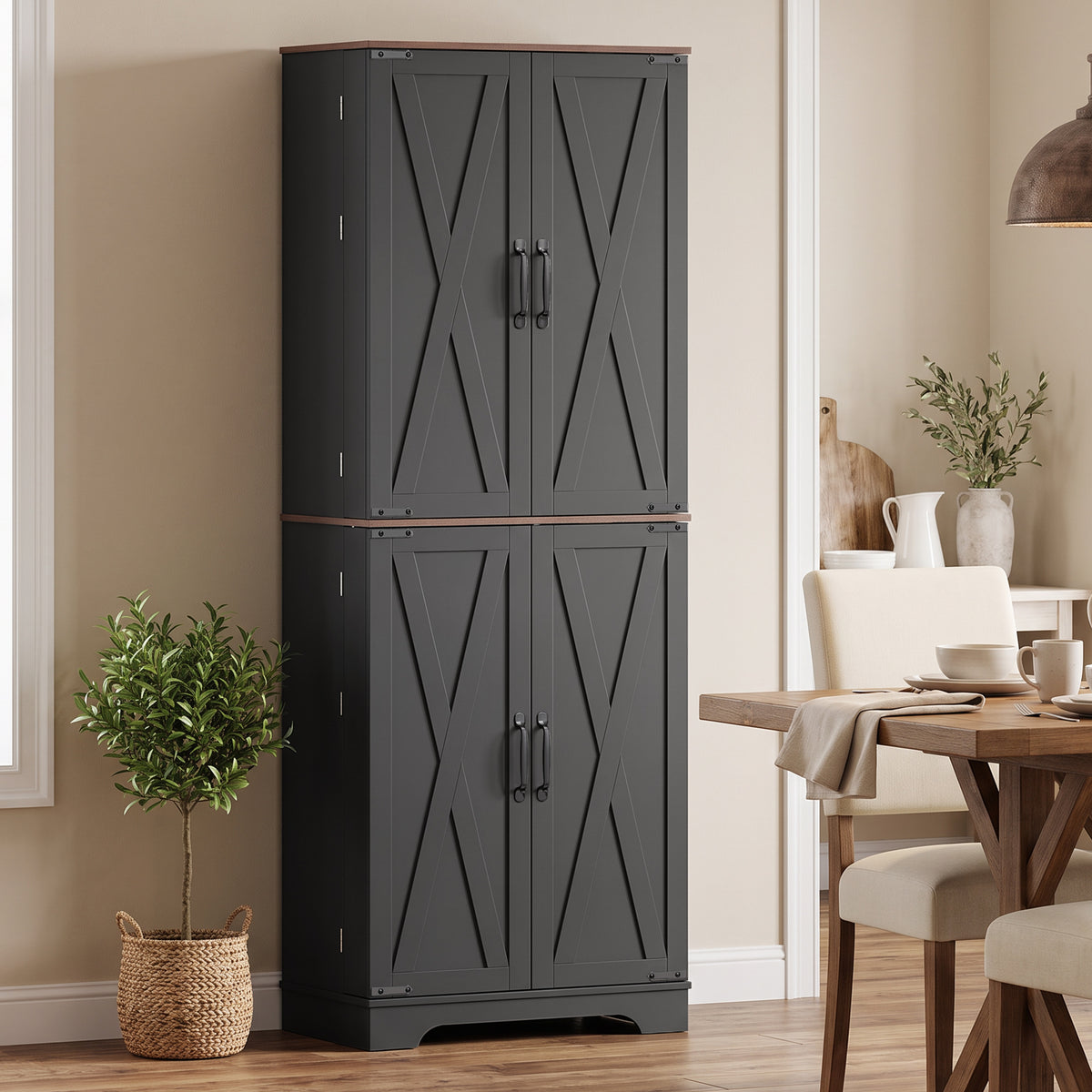 Kitchen Pantry Cabinet with Door Shelves and 8 Shelves – 24"W x 65"H