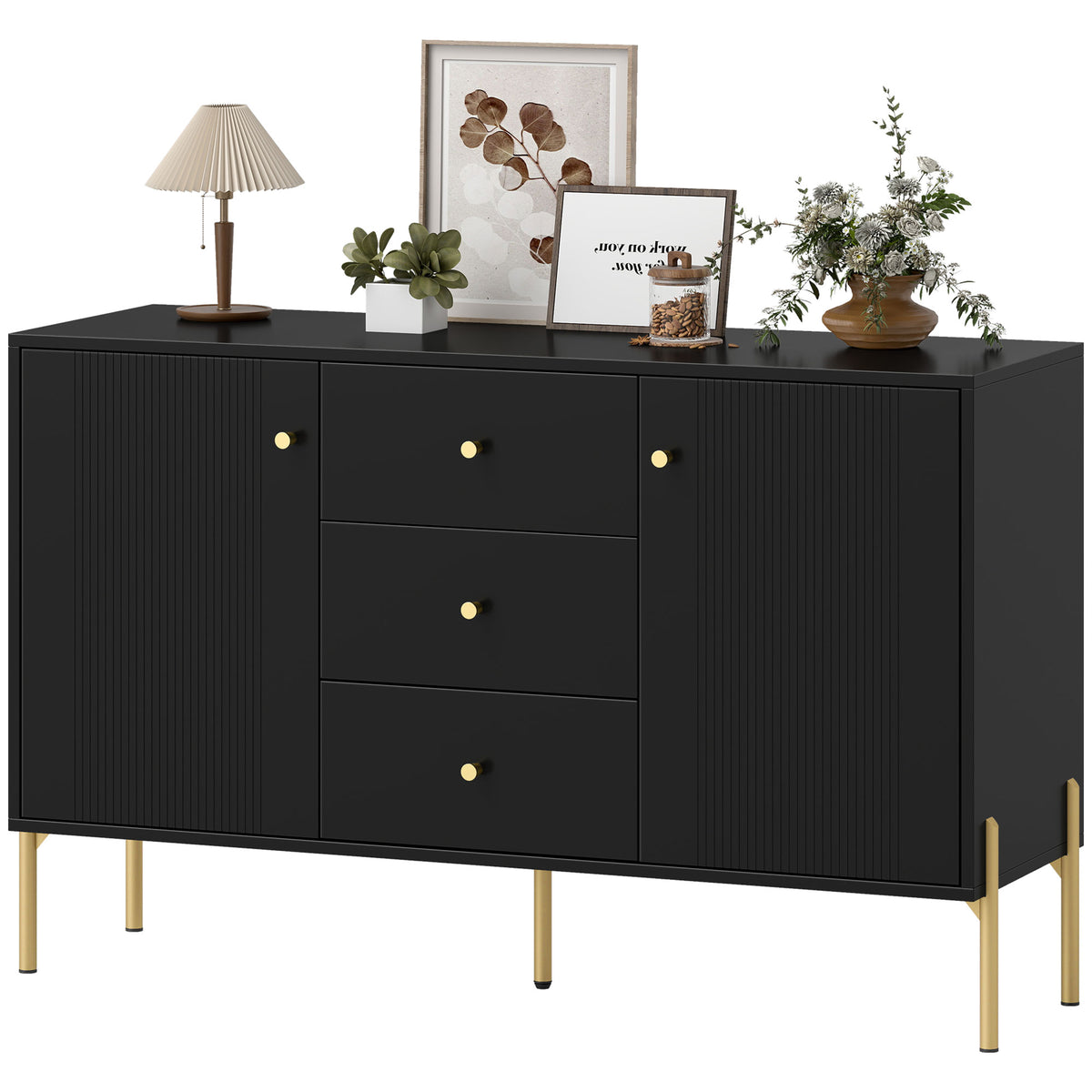 Modern Sideboard with 3 Soft-Close Drawers and 2 Adjustable Shelves – 47"W x 30"H