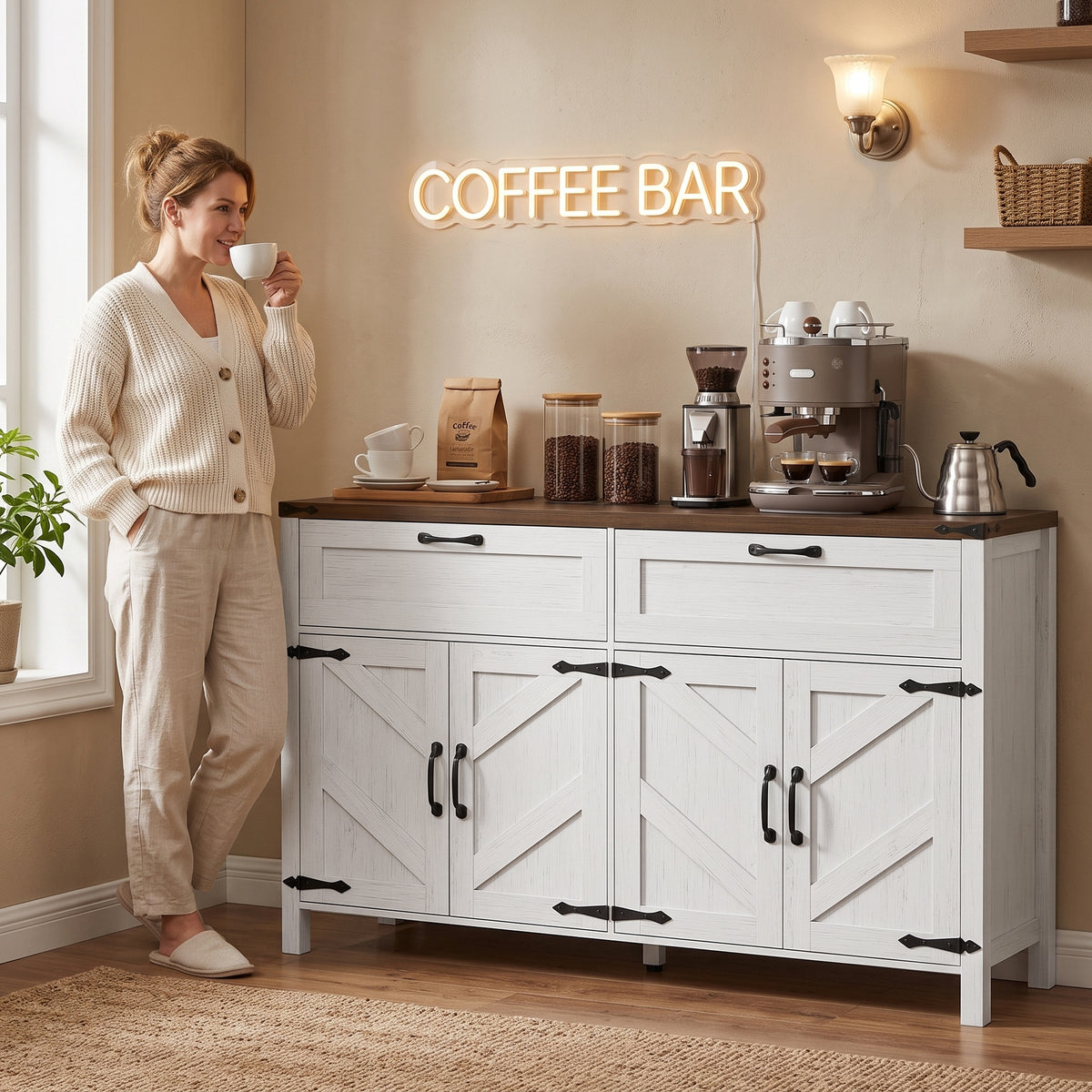 Farmhouse Sideboard Buffet Cabinet – 55"W x 32"H