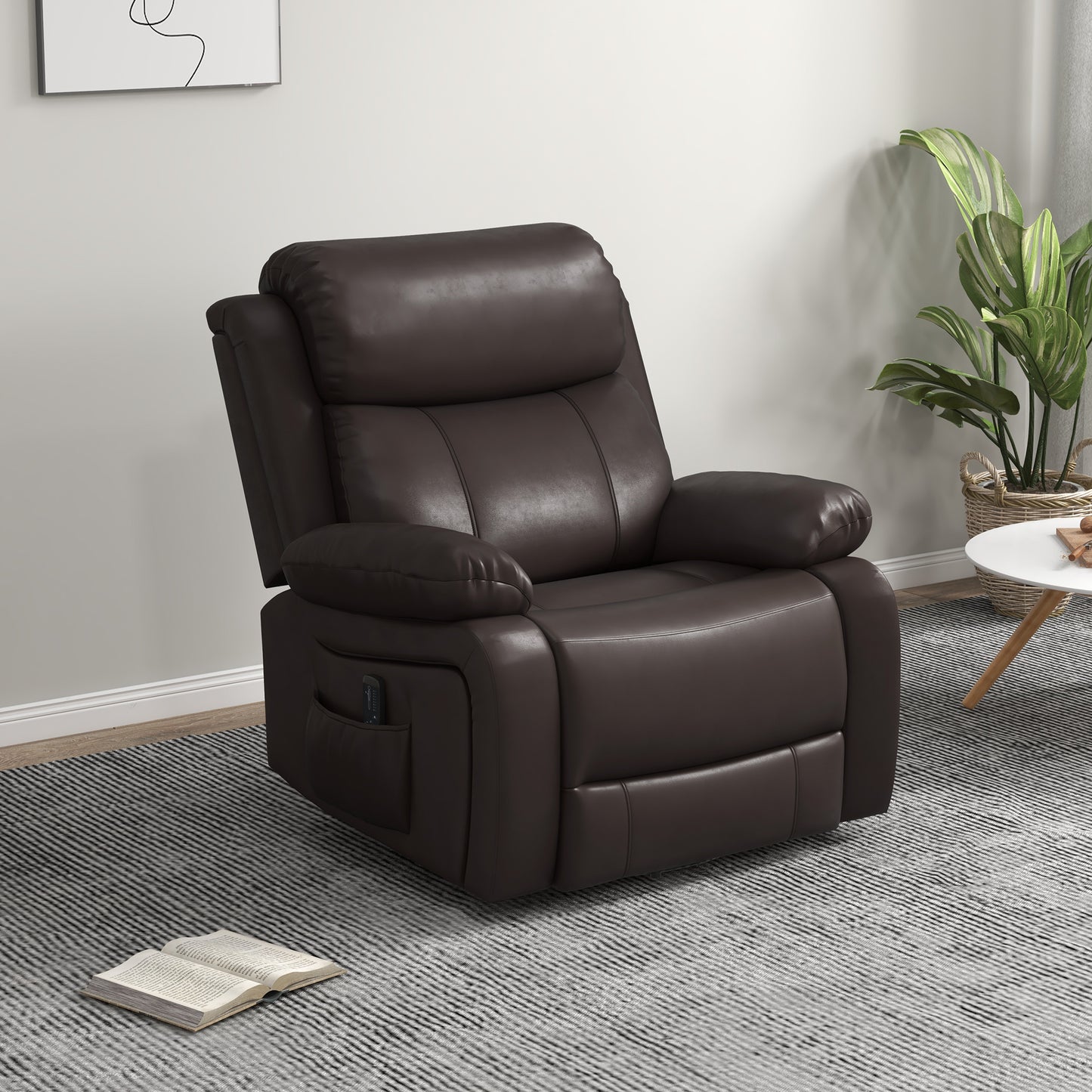 HOMCOM Brown PU Leather Massage Recliner Swivel Rocking Chair