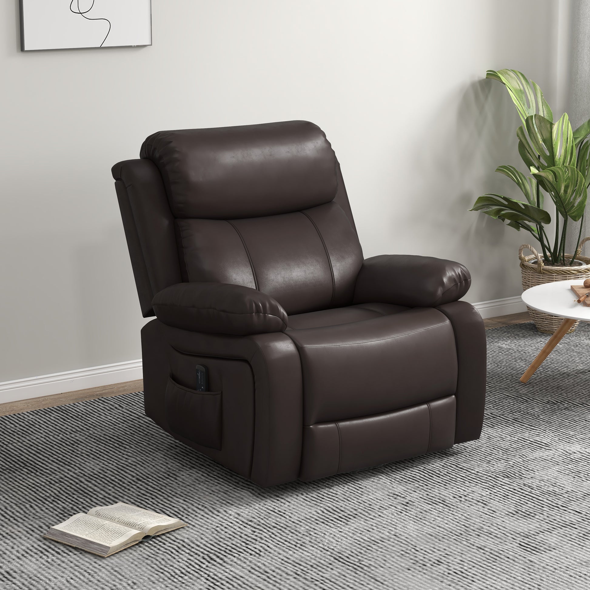 HOMCOM Brown PU Leather Massage Recliner Swivel Rocking Chair