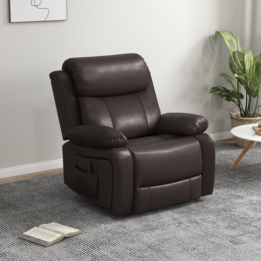 HOMCOM Brown PU Leather Massage Recliner Swivel Rocking Chair