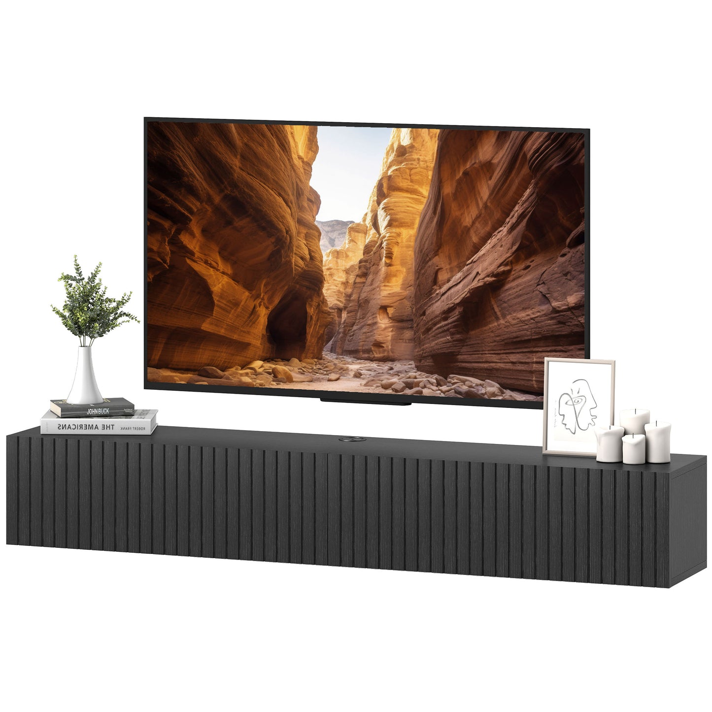HOMCOM Floating TV Stand 55" Black for TVs up to 72" Wall-Mount Media Console
