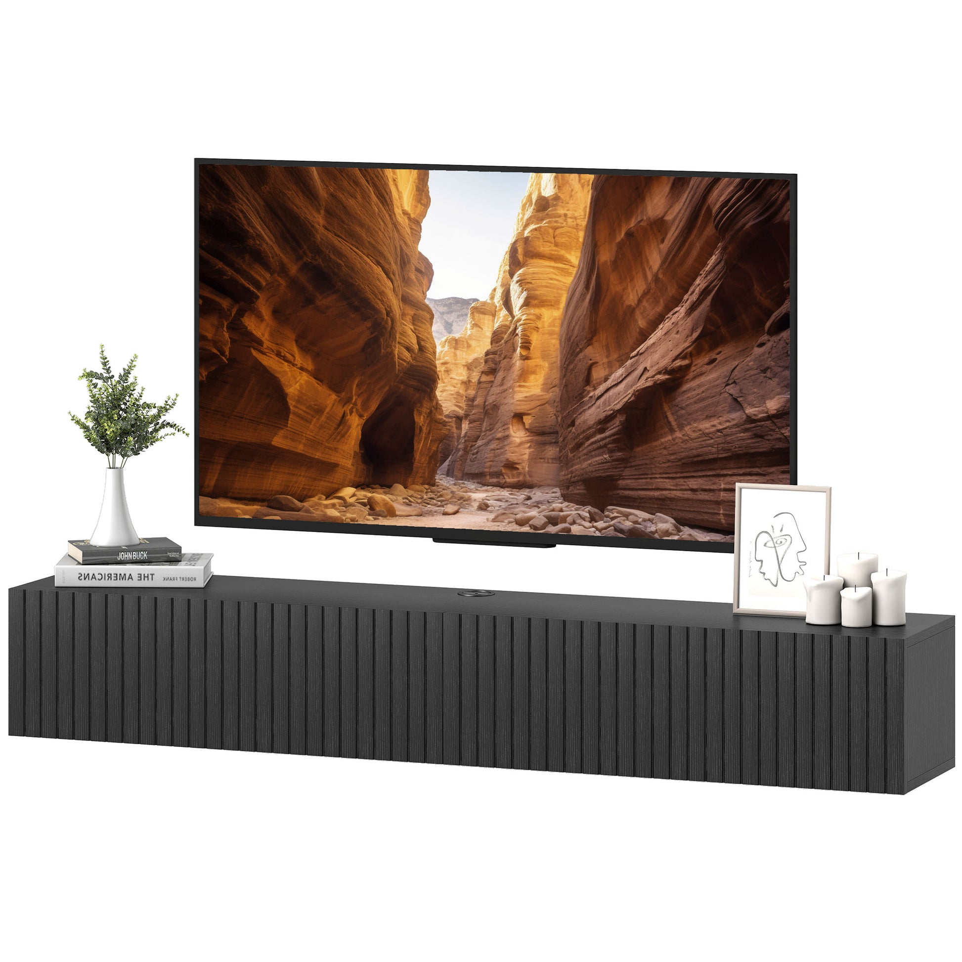 HOMCOM Floating TV Stand 55" Black for TVs up to 72" Wall-Mount Media Console