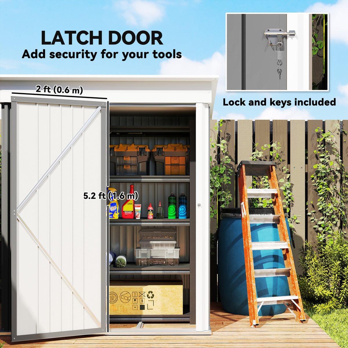 Outdoor Storage Shed, Steel Lean-to Shed with Adjustable Shelf, Lock, Gloves, 5'x3'x6' – Grey
