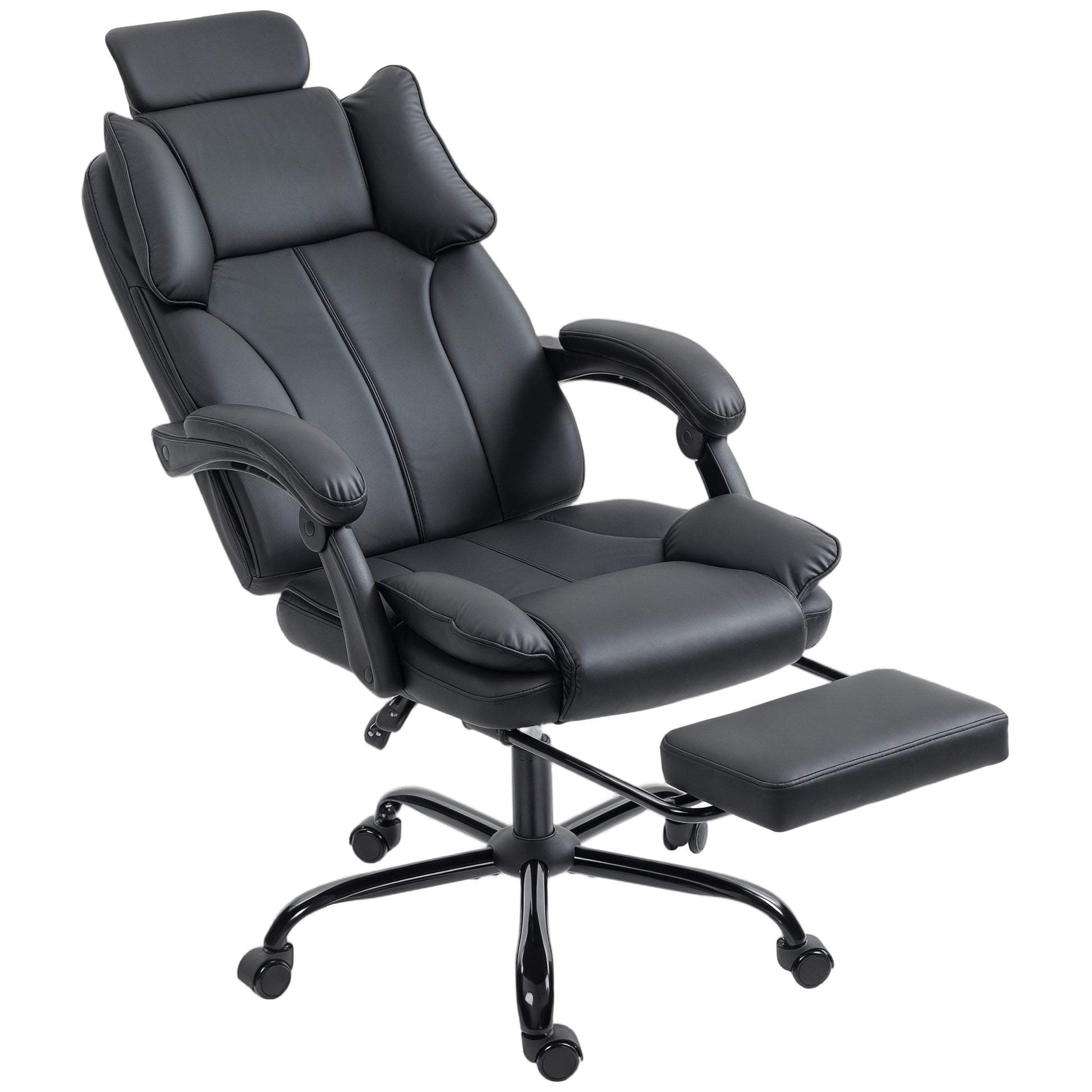 HOMCOM Executive Reclining Office Chair: Pet-Friendly Fabric, Headrest, Footrest, Swivel