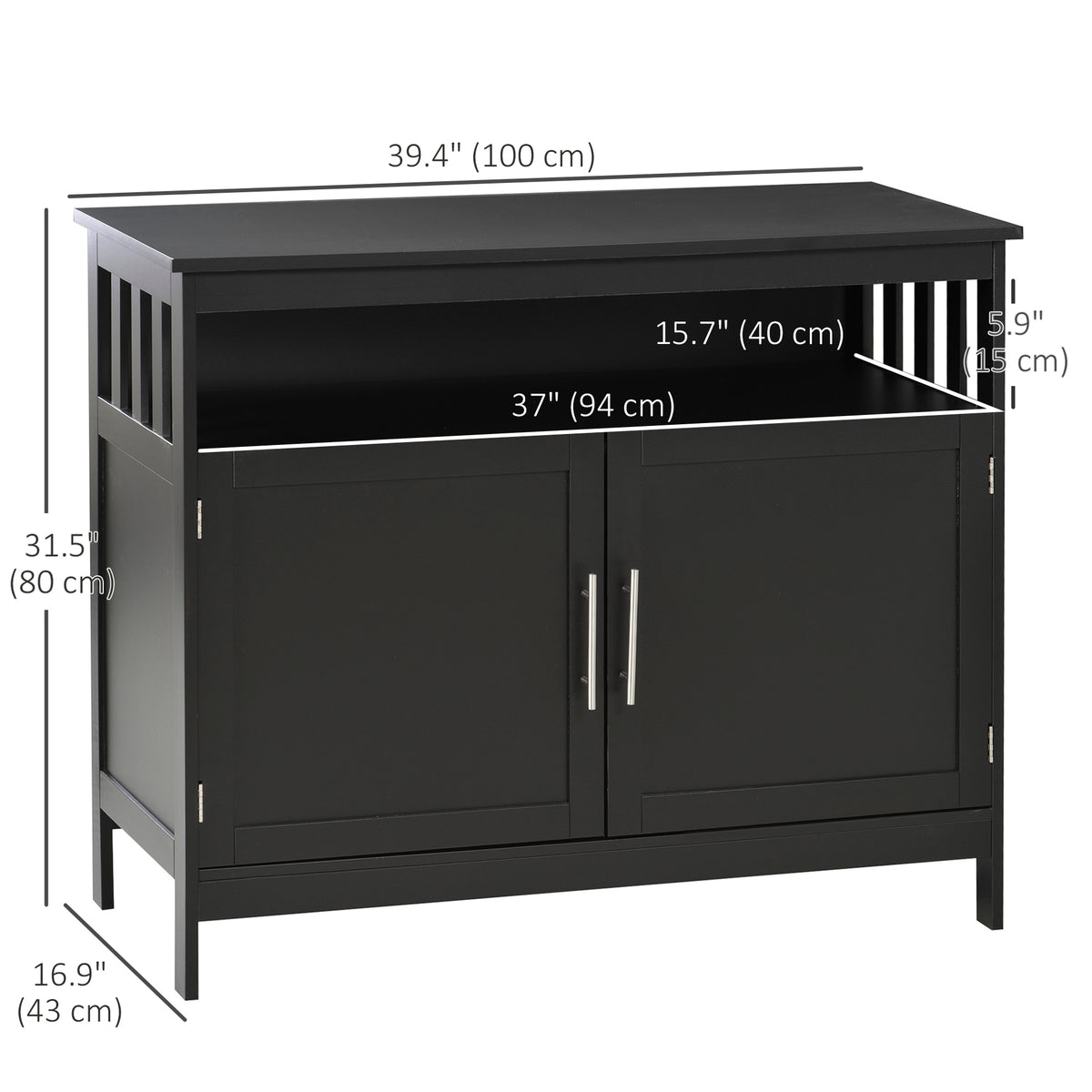 Kitchen Sideboard with 2-Level Cabinet and Open Shelf – 39"W x 32"H