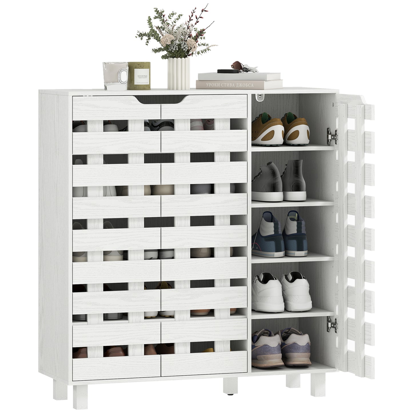 HOMCOM White 20-Pair Entryway Shoe Cabinet with Ventilated Adjustable Shelves