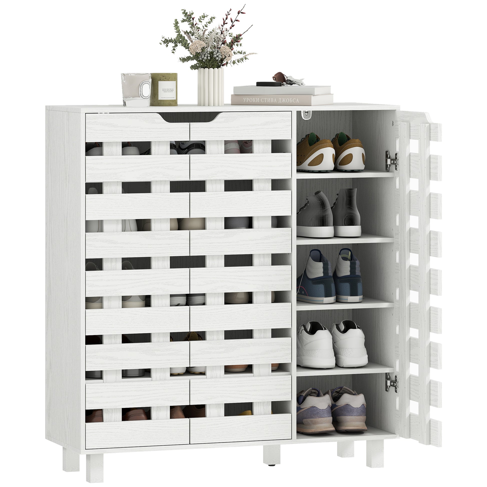 HOMCOM White 20-Pair Entryway Shoe Cabinet with Ventilated Adjustable Shelves
